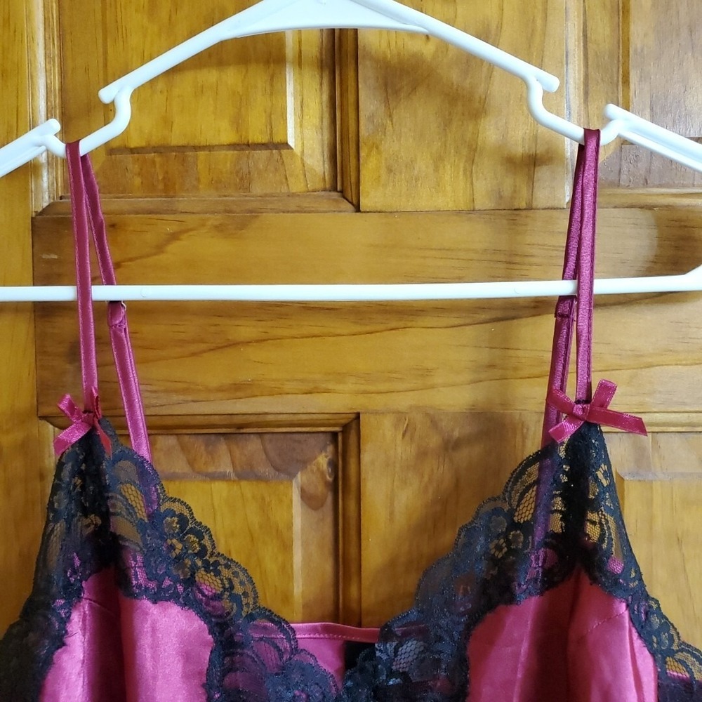 Dreamgirl Large Chemise Nightgown Women Magenta Black Lace Side Ties 9719 - Picture 9 of 9